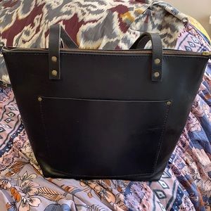 Black leather tote bag